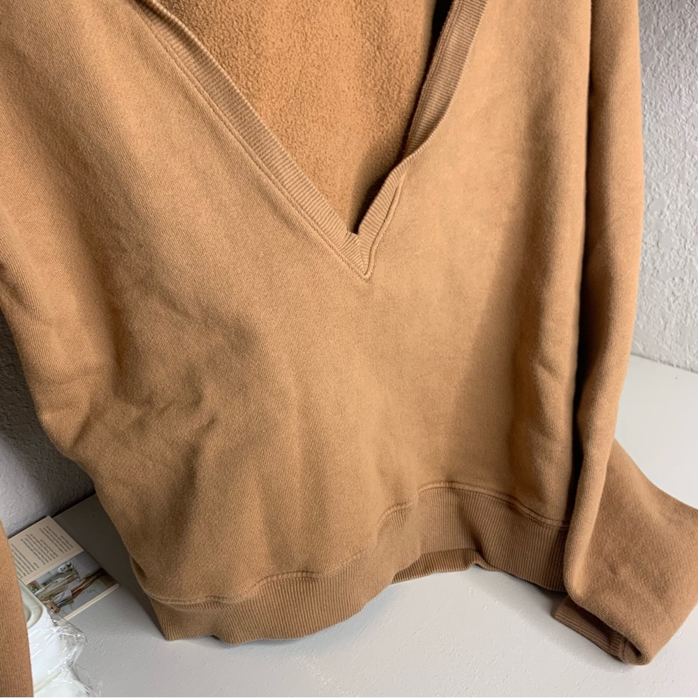 Joah Brown Deep V-Neck Pullover Sweatshirt in Camel - Picture 4 of 6